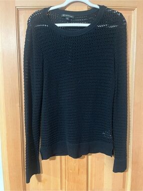 INC International Concepts Black Open Weave Crew Neck Sweater